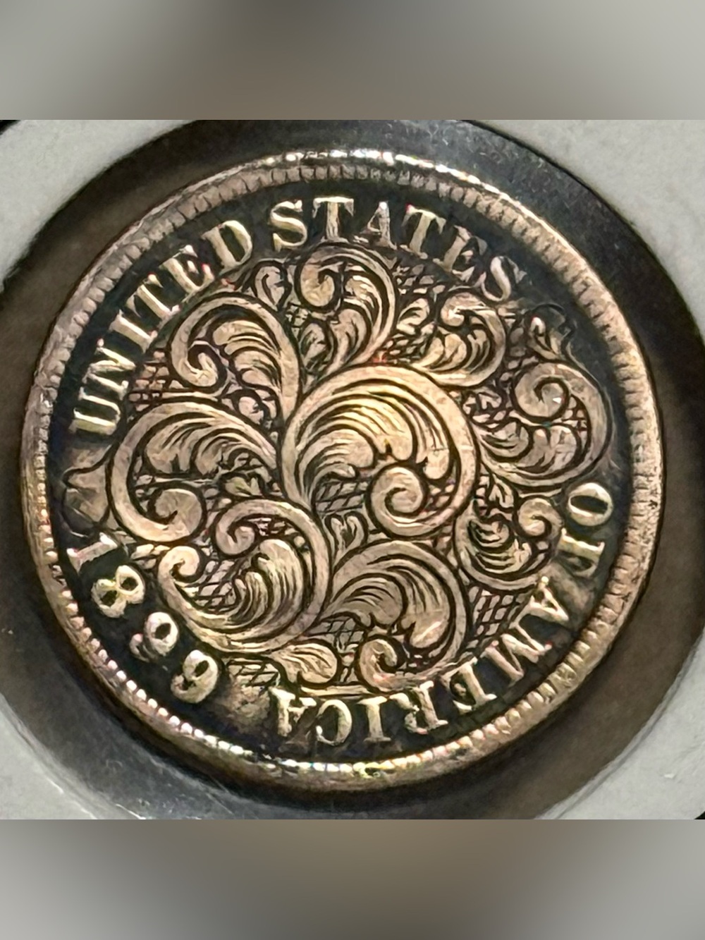 1899 Indian Head Penny Hand-Carved Hobo Nickel, Floral Engraved Scrollwork